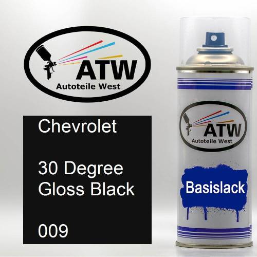 Chevrolet, 30 Degree Gloss Black, 009: 400ml Sprühdose, von ATW Autoteile West.